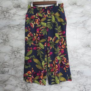 J. Jill Wide Leg Cropped Tropical Floral Pants With Pockets Size SP